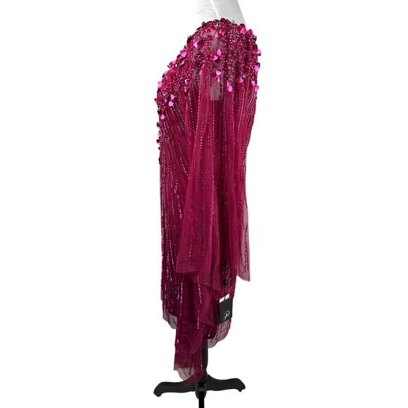 Adrianna Papell Embellished Rhinestones Kaftan Shift Dress Red Plum Size XS - Picture 4 of 16